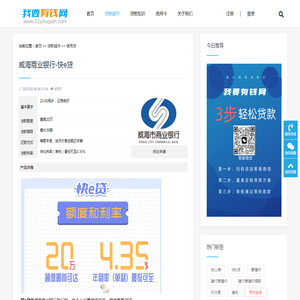 威海商业银行-快e贷_额度_利率_申请条件_办理流程_信用贷_我要有钱网